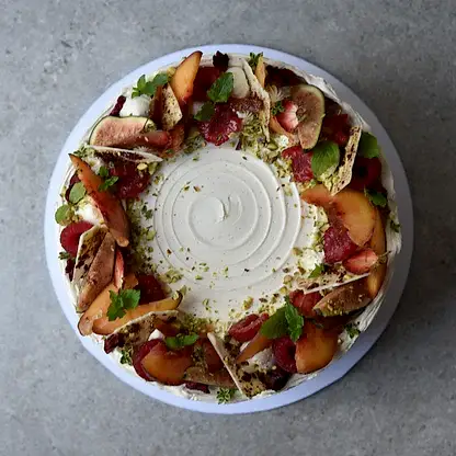 Seasonal august peach melba cake